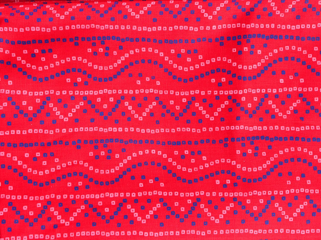 Red Abstract Bandhani Digital Printed Slub Cotton Fabric