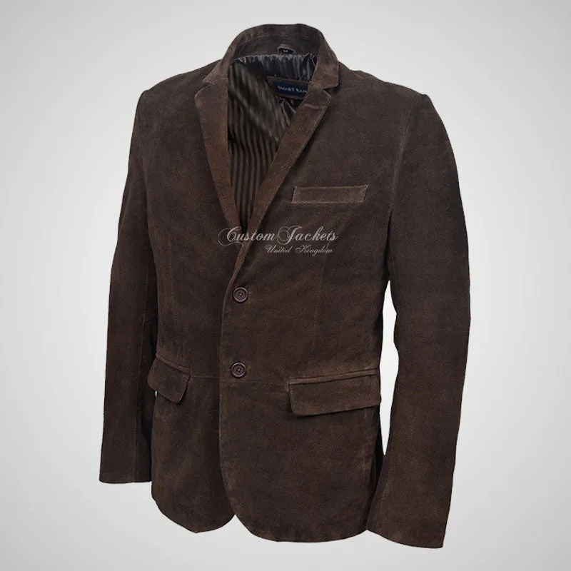 ROMA Mens 2 Button Suede Blazer Leather Sports Jacket