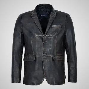 ROMA Men's 2 Button Vintage Leather Blazer Leather Sports Jacket