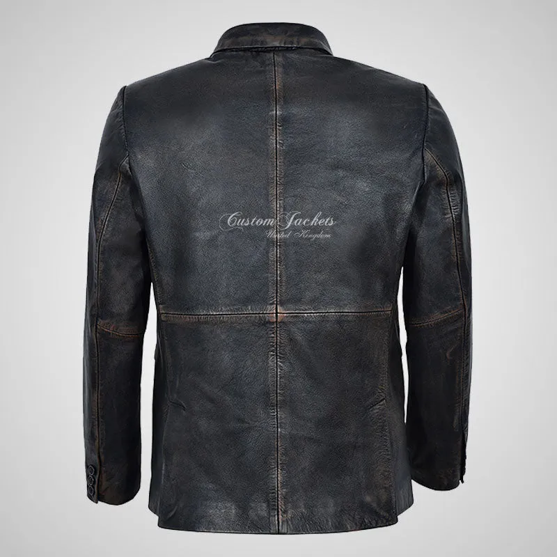 ROMA Men's 2 Button Vintage Leather Blazer Leather Sports Jacket
