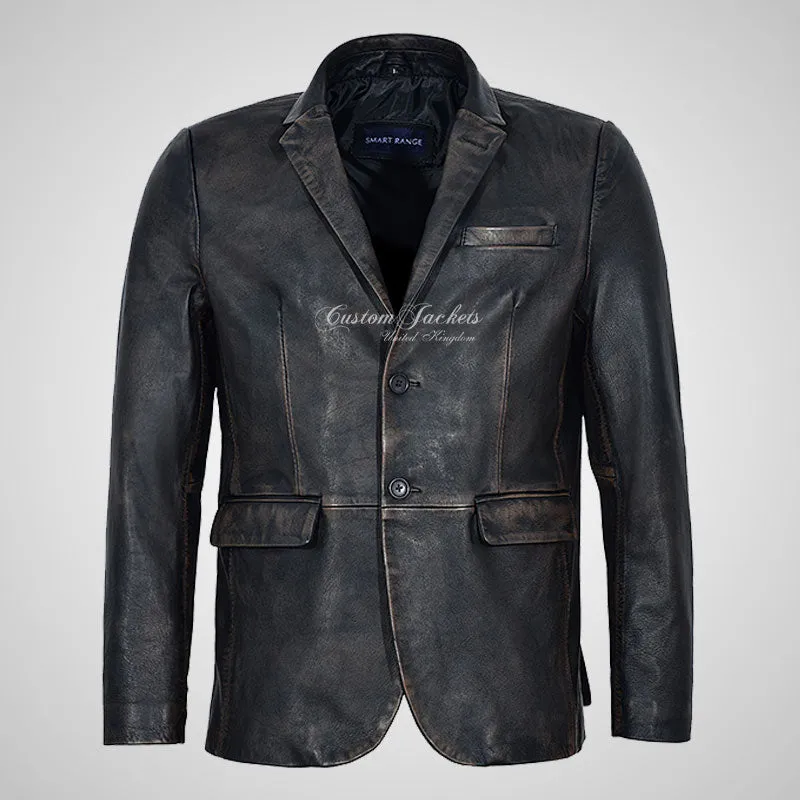 ROMA Men's 2 Button Vintage Leather Blazer Leather Sports Jacket