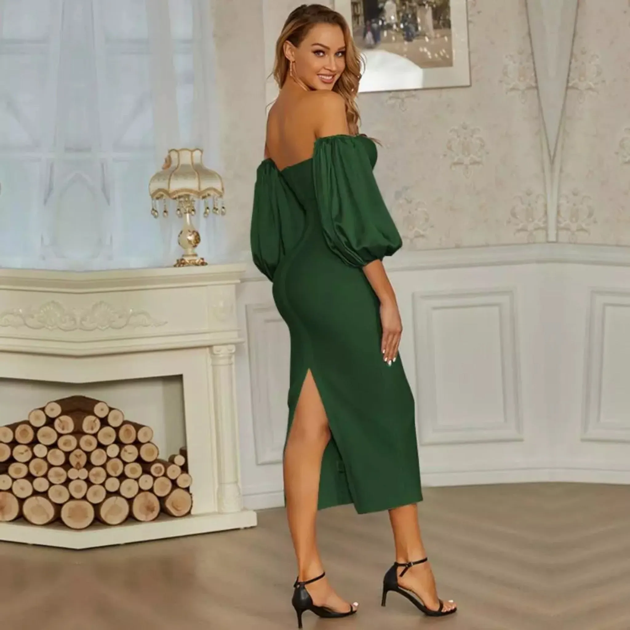 Satin Puff Sleeve Maxi Dress