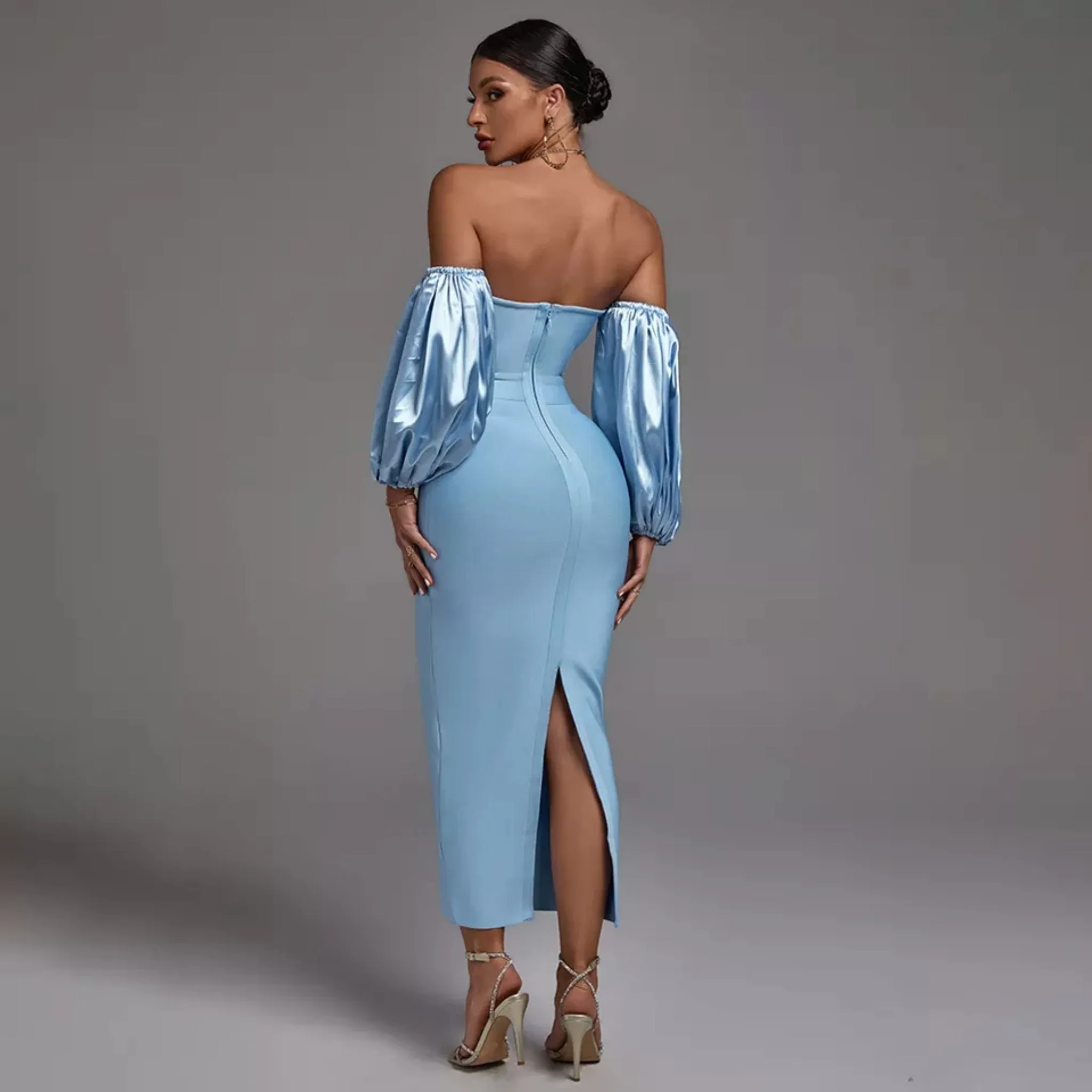 Satin Puff Sleeve Maxi Dress