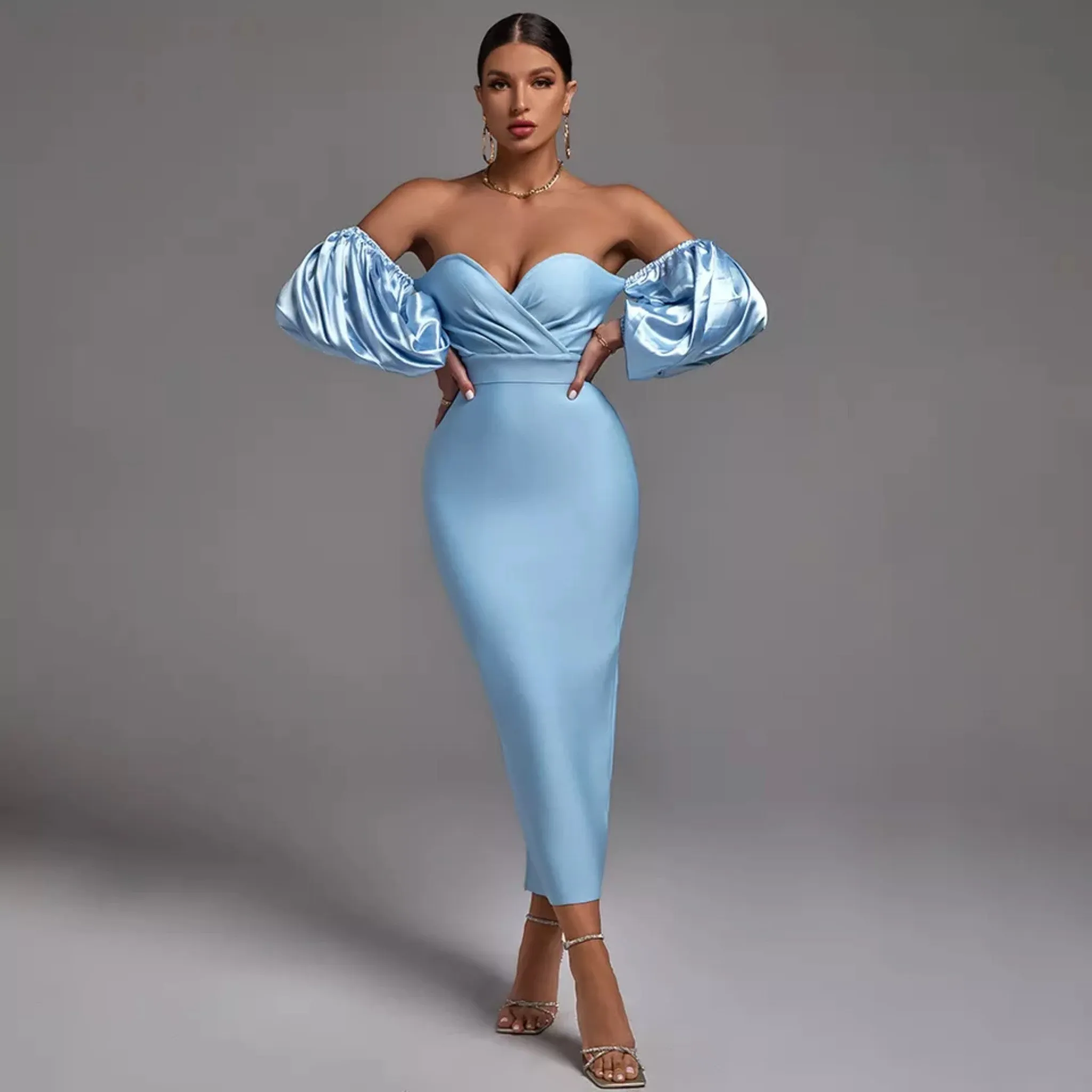 Satin Puff Sleeve Maxi Dress