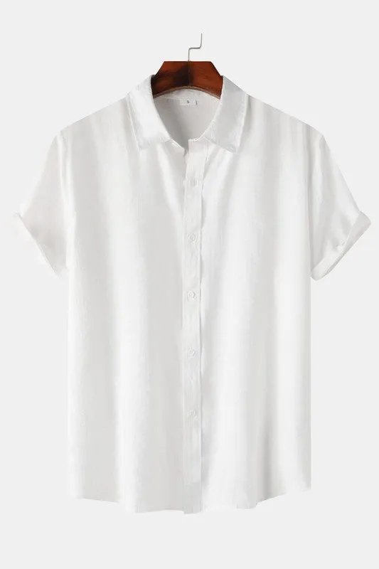 Short Sleeve Solid Button Down Shirts-X5S0949