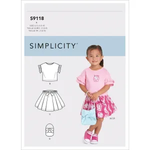 Simplicity Sewing Pattern S9118 Toddlers' Tops, Skirts & Purse