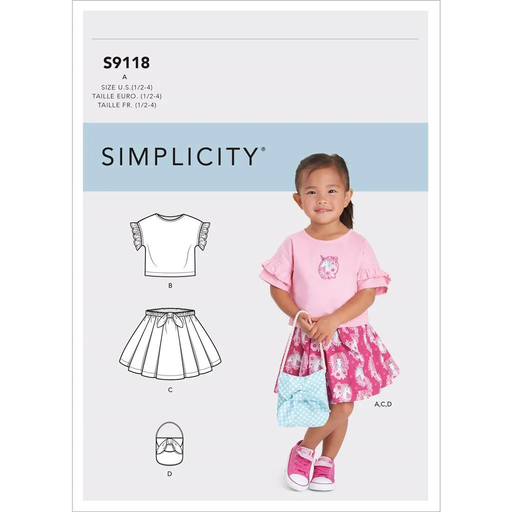 Simplicity Sewing Pattern S9118 Toddlers' Tops, Skirts & Purse