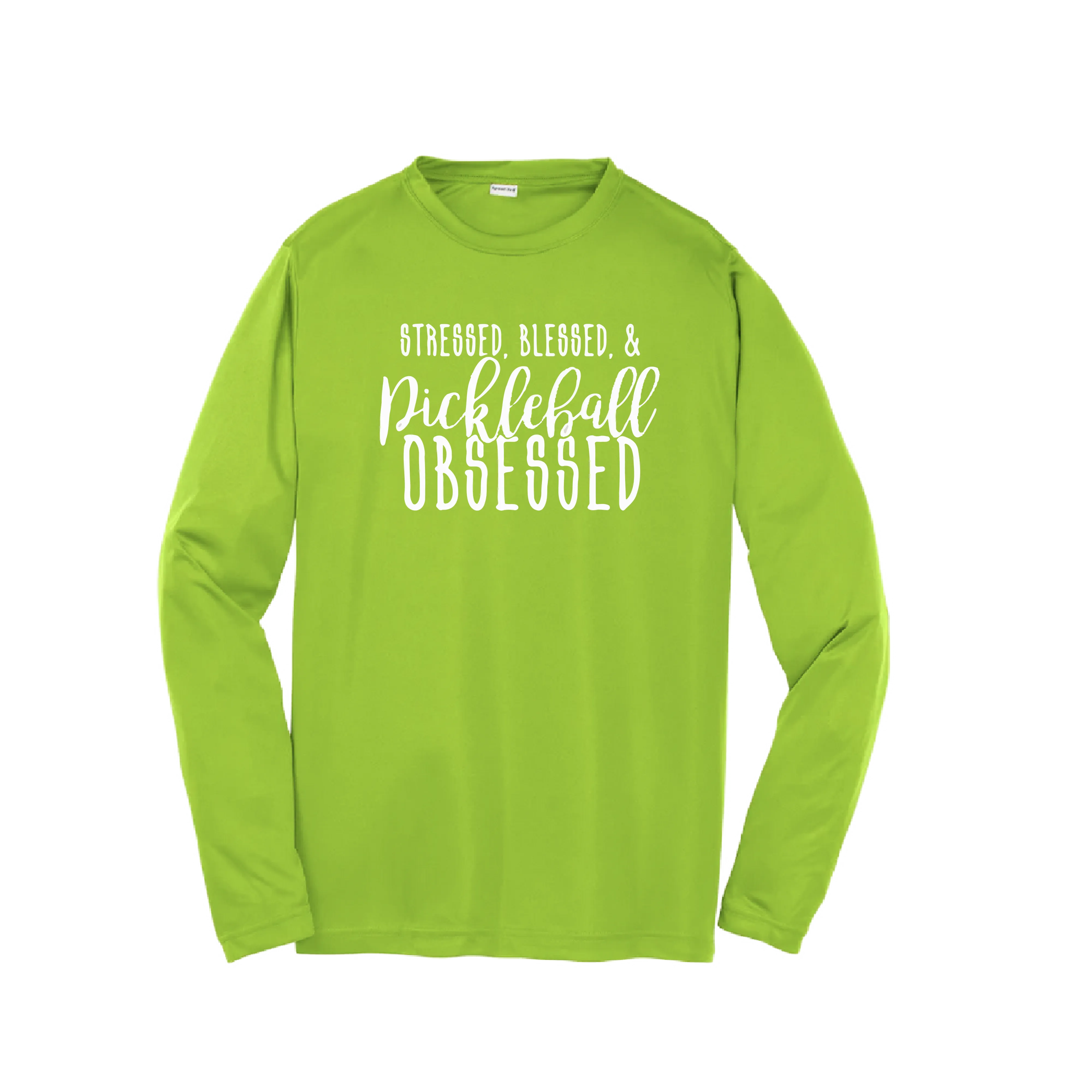 Stressed Blessed & Pickleball Obsessed | Youth Long Sleeve Pickleball Shirts | 100% Polyester