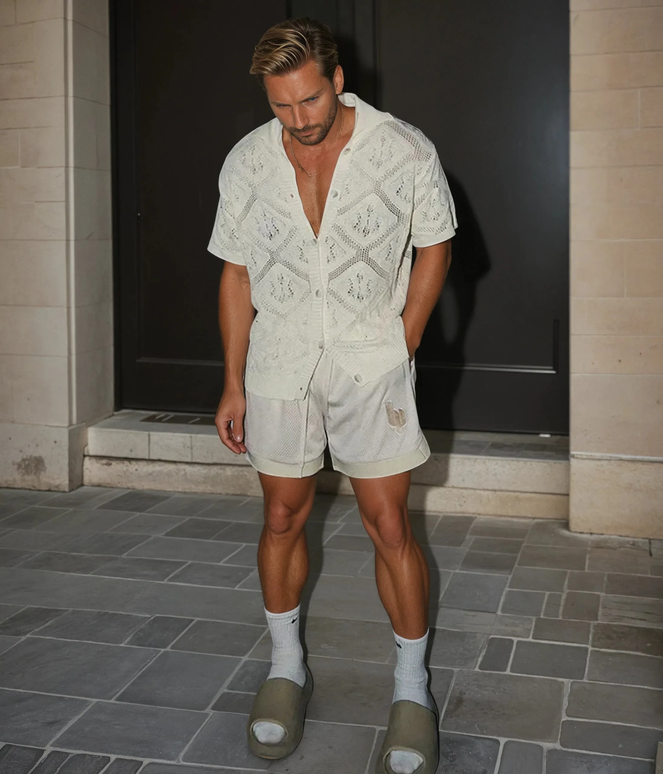 Stylish Men's See-Through Knit Shirt - Breathable Summer Short Sleeve Top