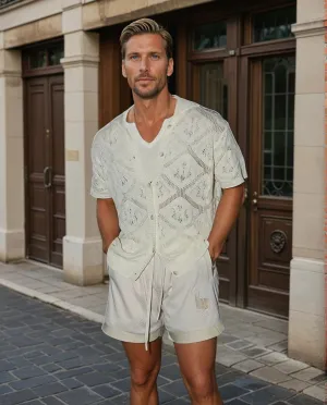 Stylish Men's See-Through Knit Shirt - Breathable Summer Short Sleeve Top