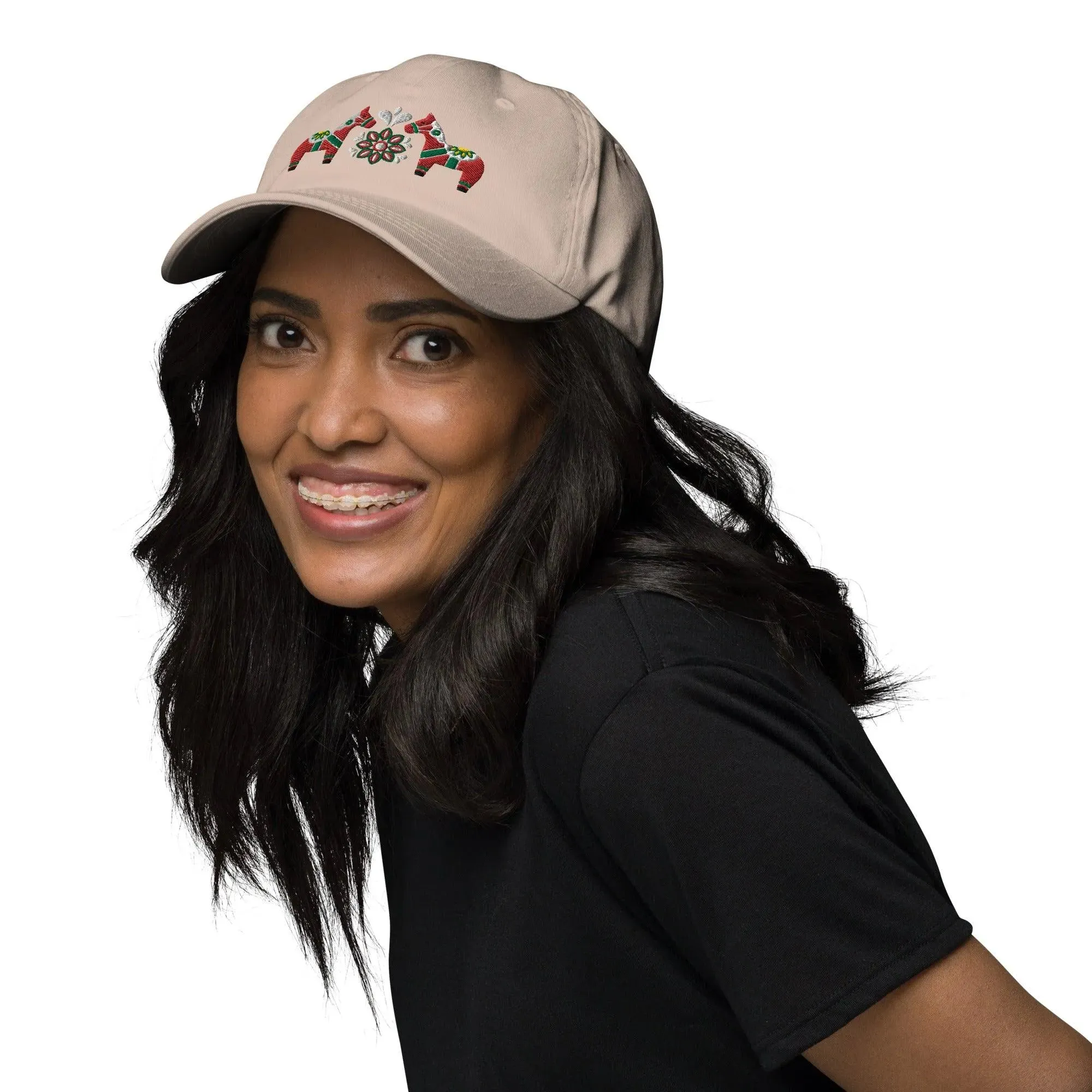 Swedish Dala Horse Embroidered Dad Hat - Red
