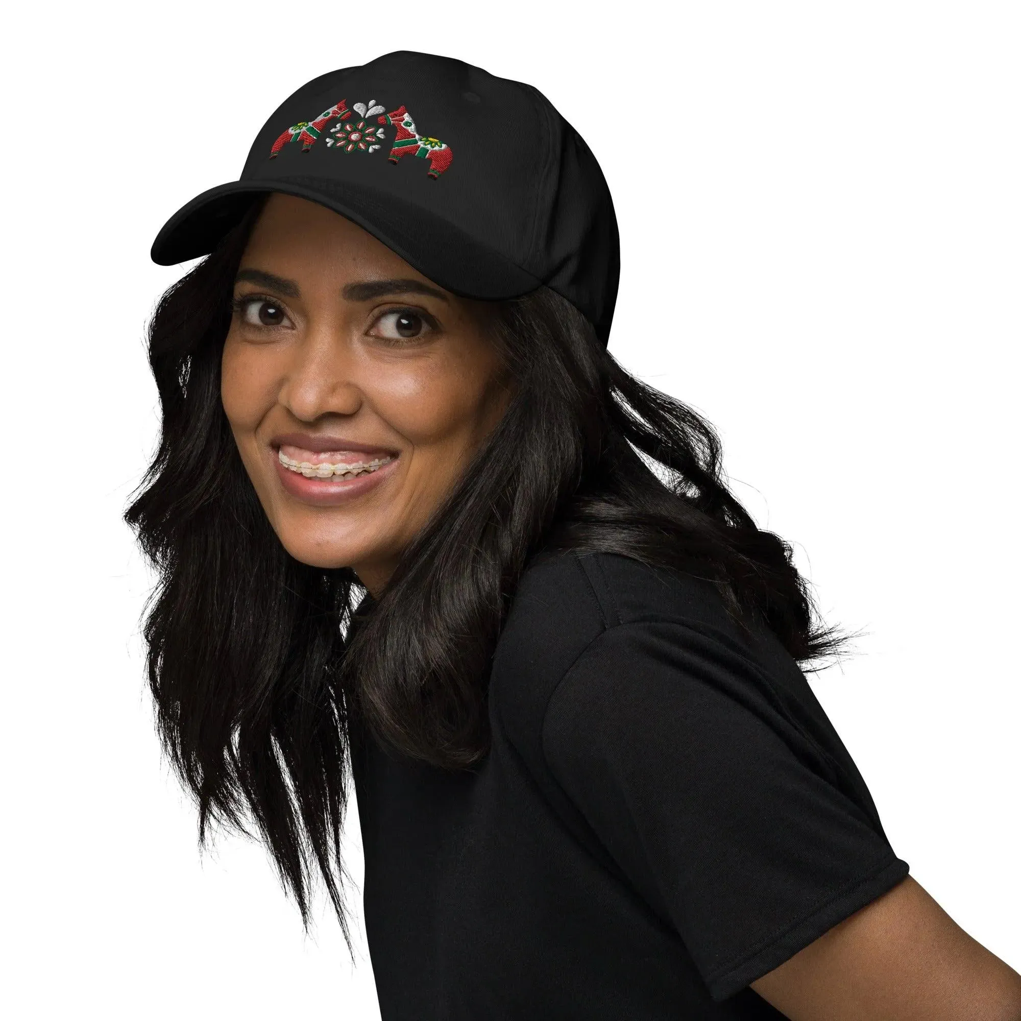 Swedish Dala Horse Embroidered Dad Hat - Red