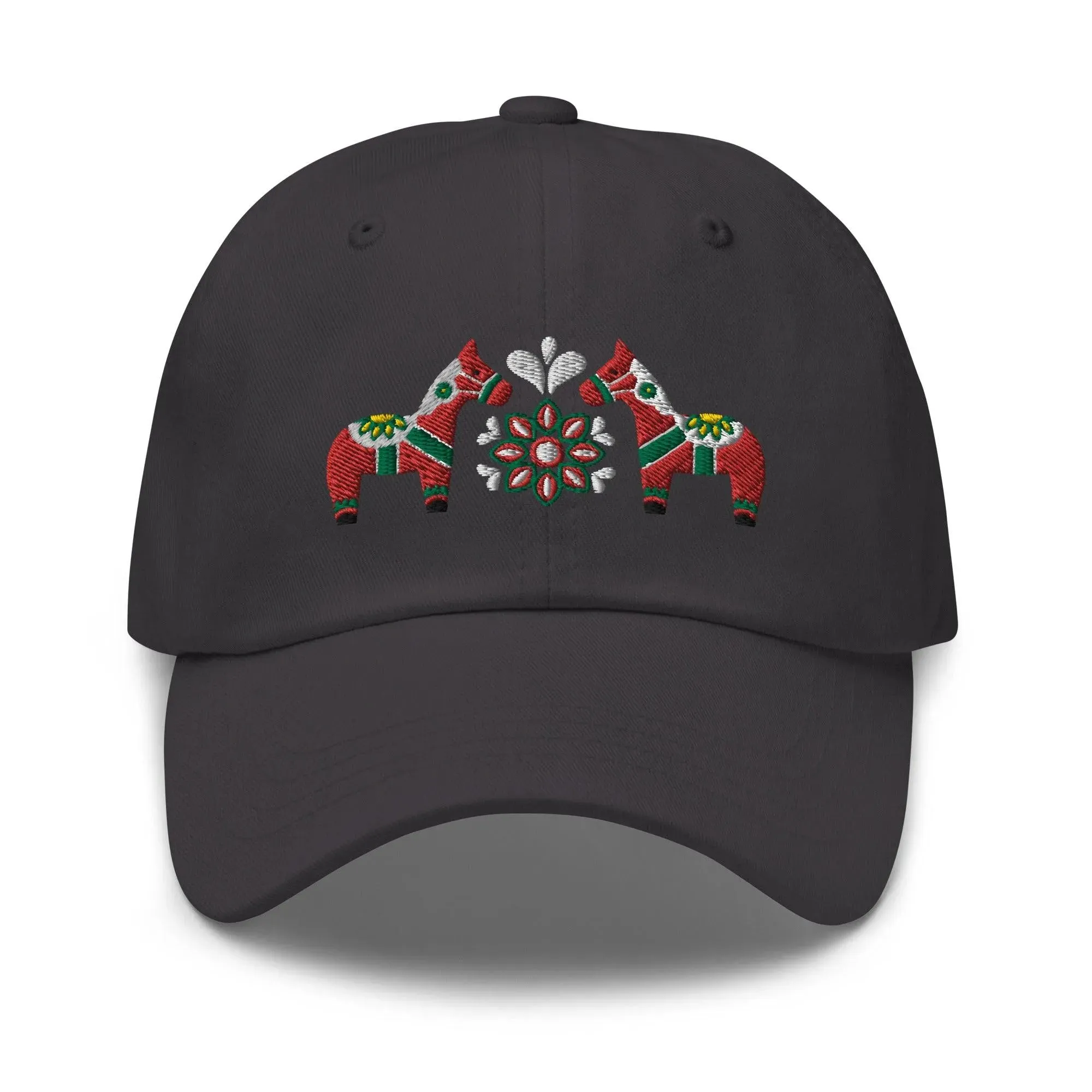 Swedish Dala Horse Embroidered Dad Hat - Red
