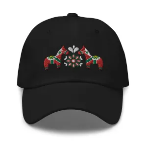 Swedish Dala Horse Embroidered Dad Hat - Red