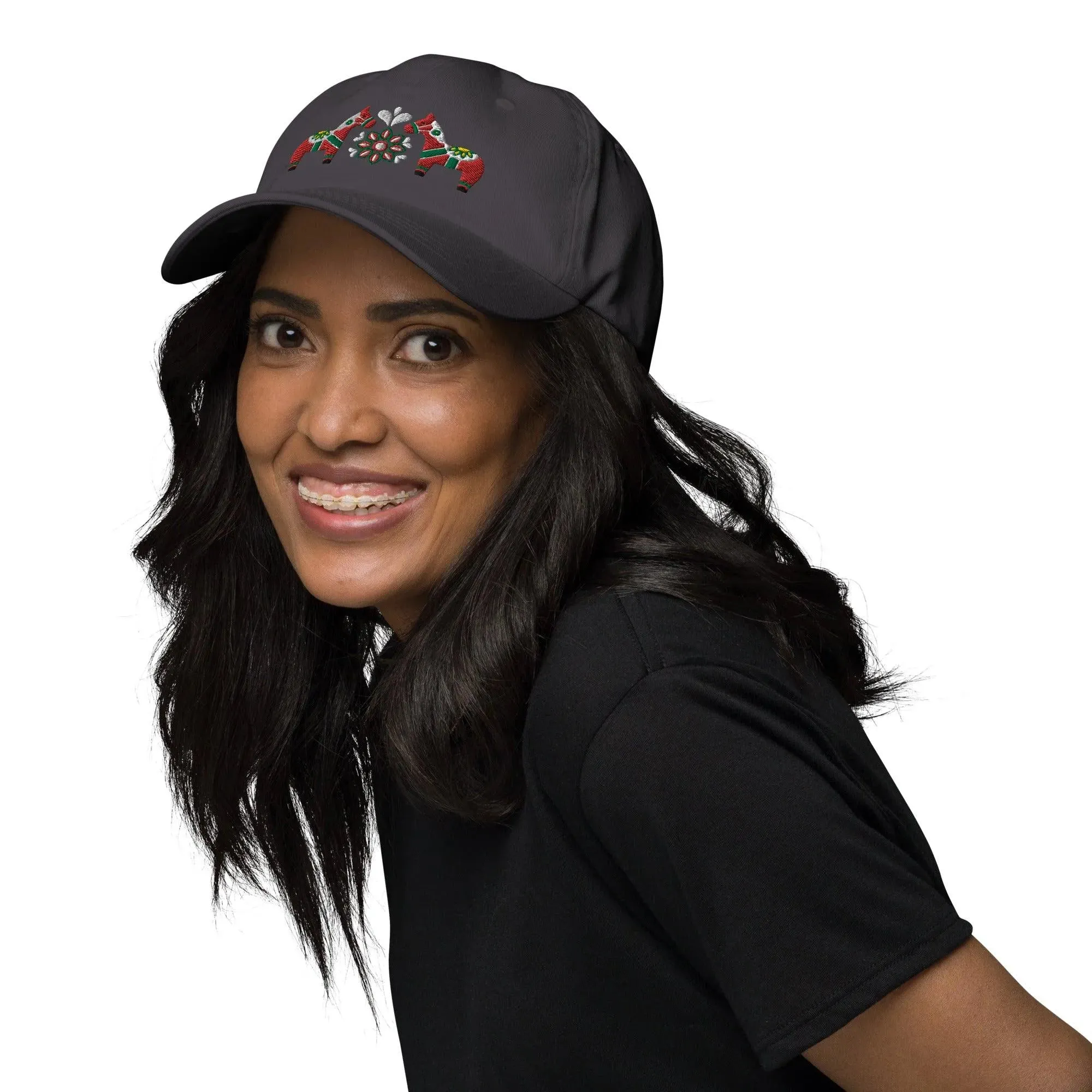 Swedish Dala Horse Embroidered Dad Hat - Red