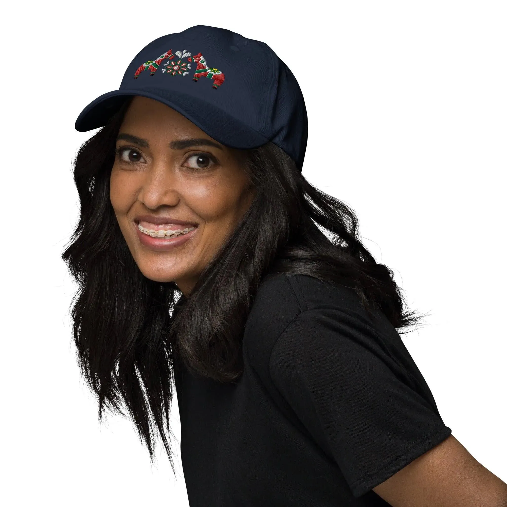 Swedish Dala Horse Embroidered Dad Hat - Red