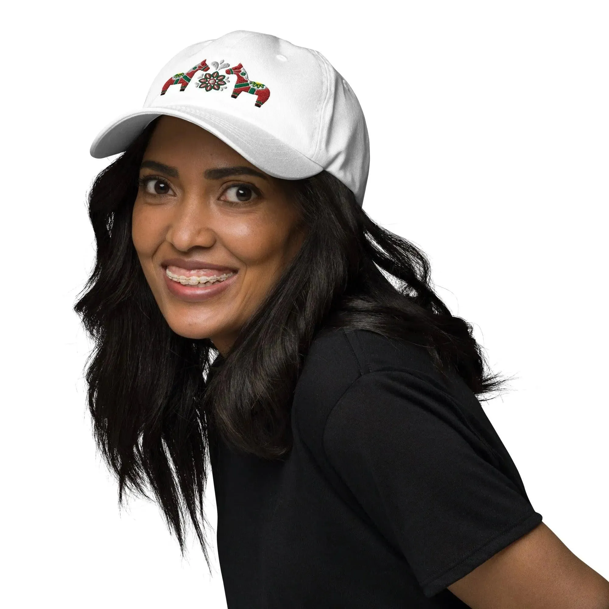 Swedish Dala Horse Embroidered Dad Hat - Red
