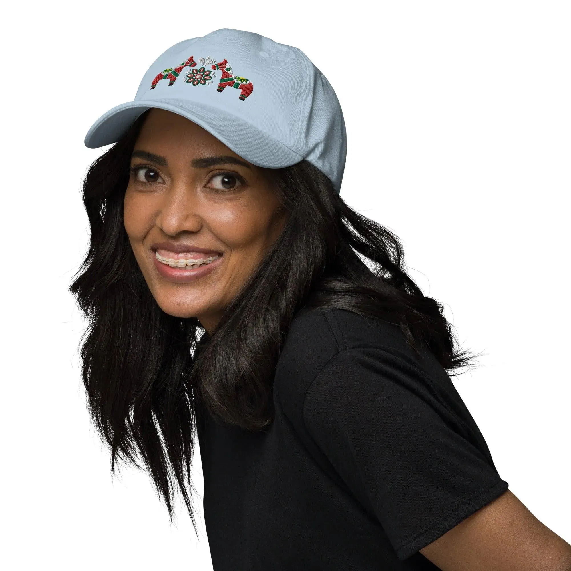 Swedish Dala Horse Embroidered Dad Hat - Red
