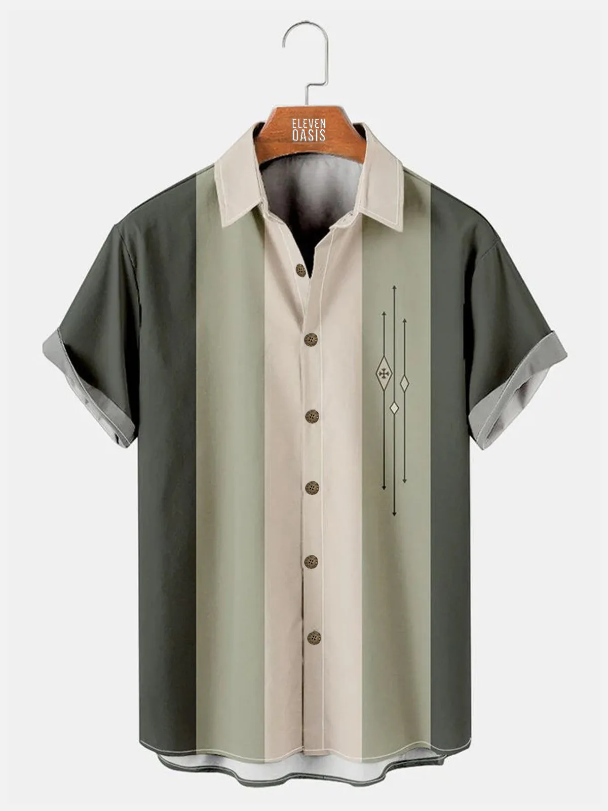 Tall Mens Color-block Striped Casual Breathable Short Sleeve Bowling Shirts