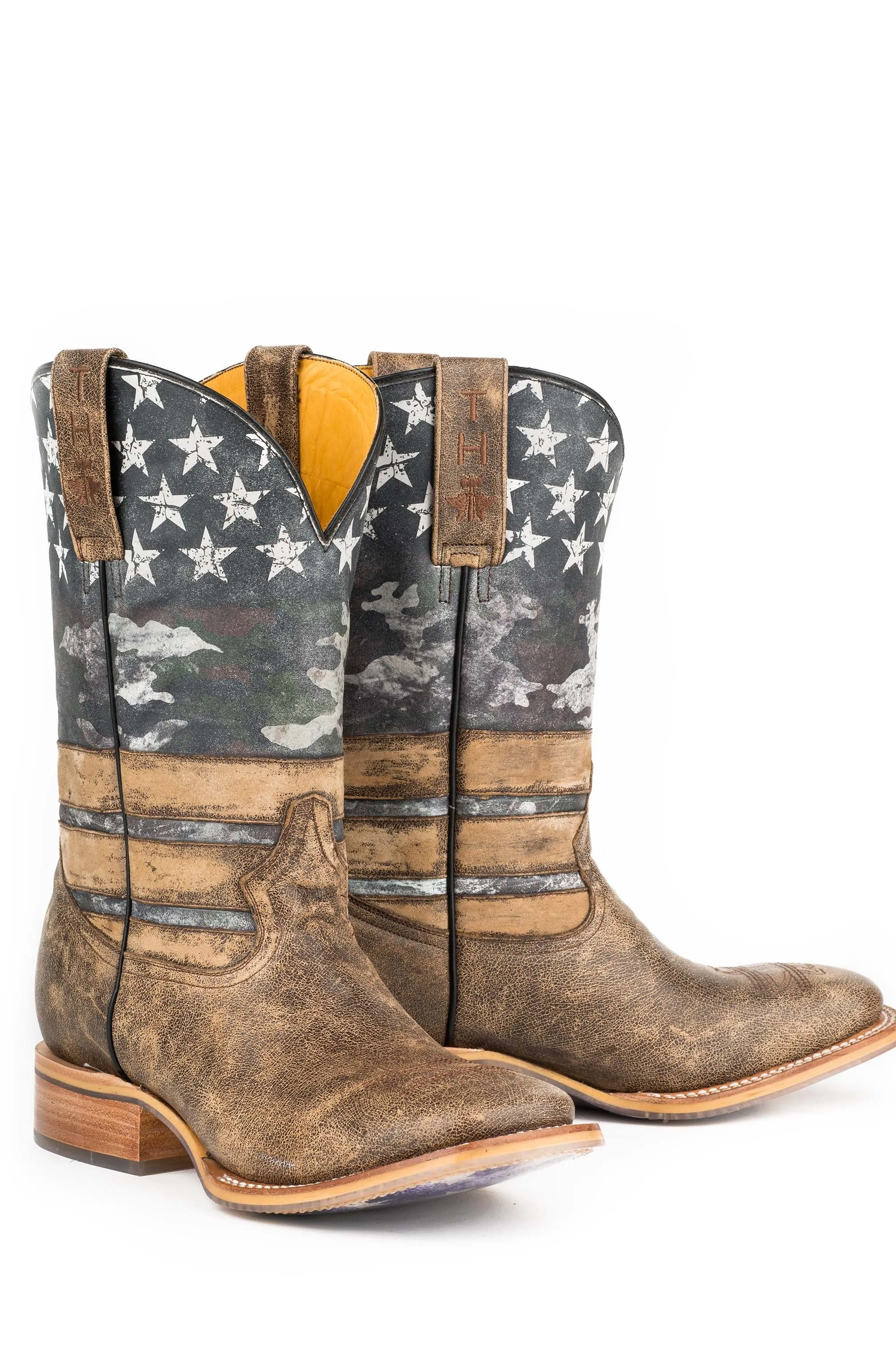 Tin Haul Boots Mens Brown Leather Square Toe Freedom Dog Tags Cowboy 11.5 D