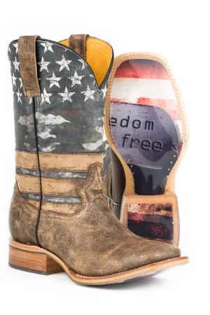 Tin Haul Boots Mens Brown Leather Square Toe Freedom Dog Tags Cowboy 11.5 D