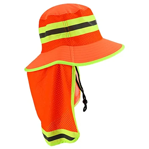 Trendy Apparel Shop XXL Visibility Reflective Sun Bucket Hat with Neck Flap