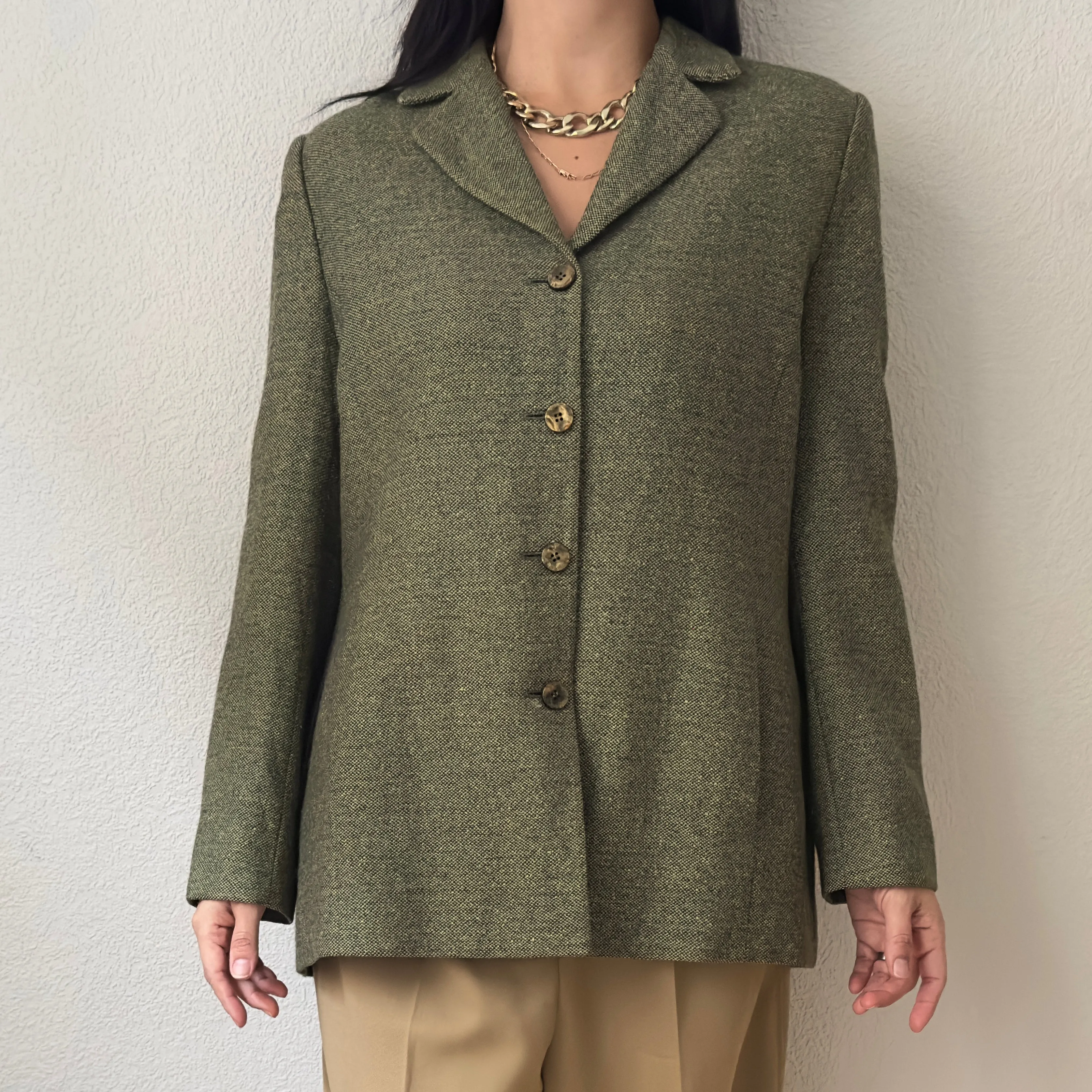 Upcycled Bow Blazer Boucle Green/Golden, size S-M