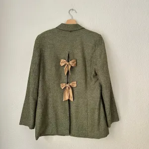 Upcycled Bow Blazer Boucle Green/Golden, size S-M