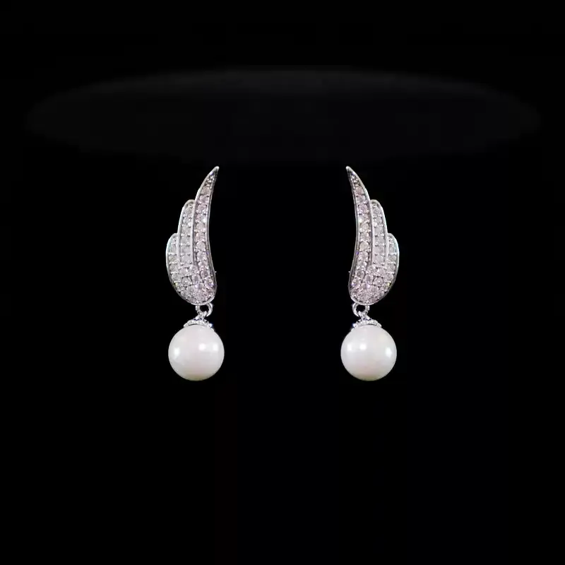 Vintage-Inspired Pearl Necklace and Earring Jewelry Set - Zircon Crystal Necklace Set