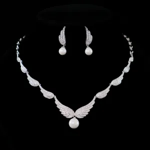 Vintage-Inspired Pearl Necklace and Earring Jewelry Set - Zircon Crystal Necklace Set