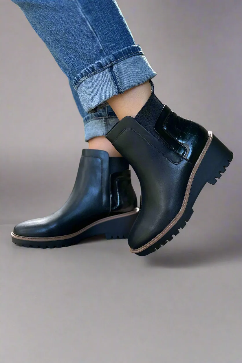 Wedge Heeled Chelsea Boot Black