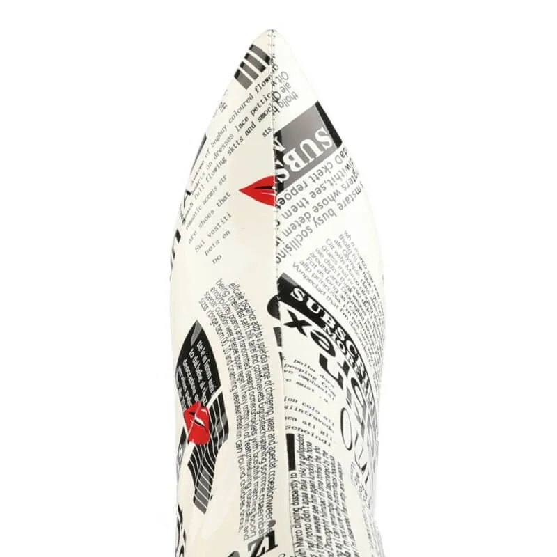 White Letter Print Pointed Toe High Heel Over Knee Boots