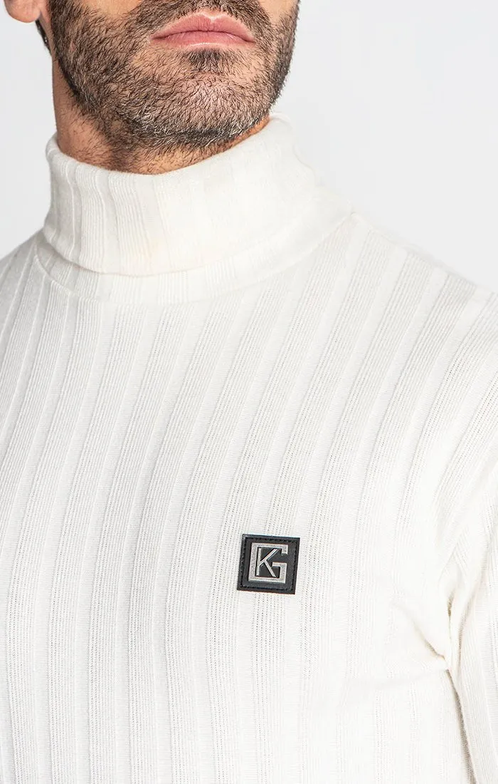WHITE RIBBED TURTLENECK