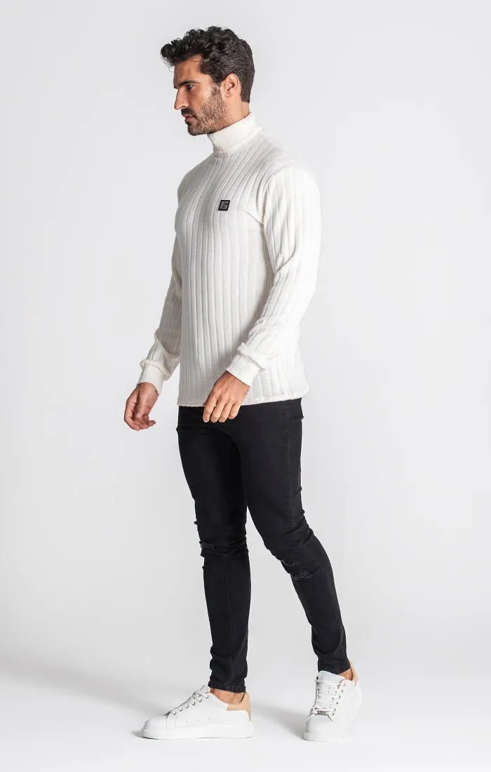 WHITE RIBBED TURTLENECK