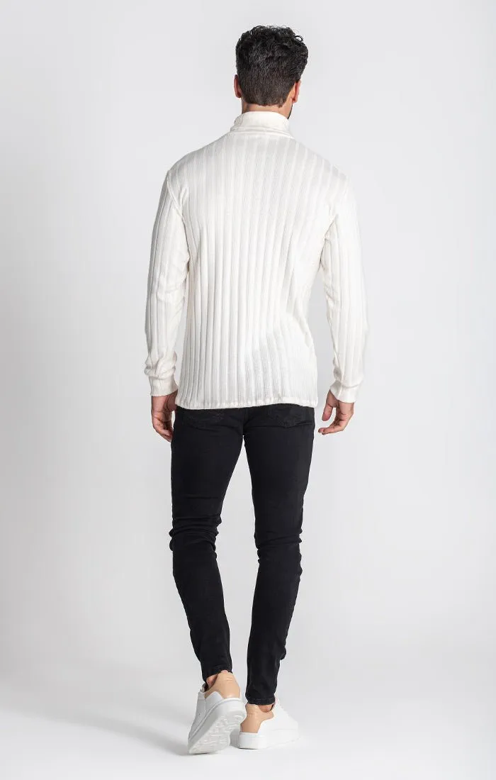 WHITE RIBBED TURTLENECK