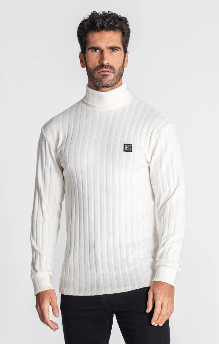 WHITE RIBBED TURTLENECK