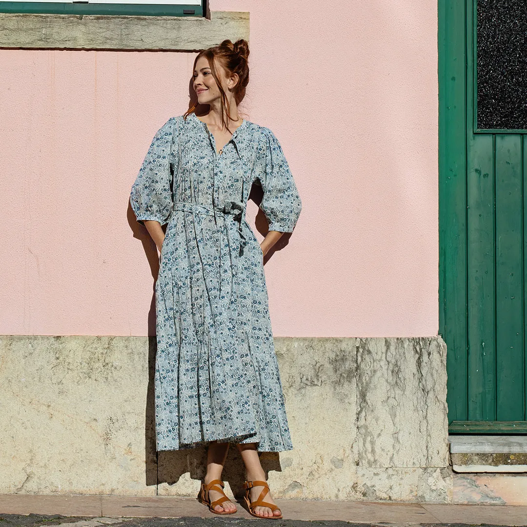 Womens Pintuck Indira Dress - Blue Verbena Floral