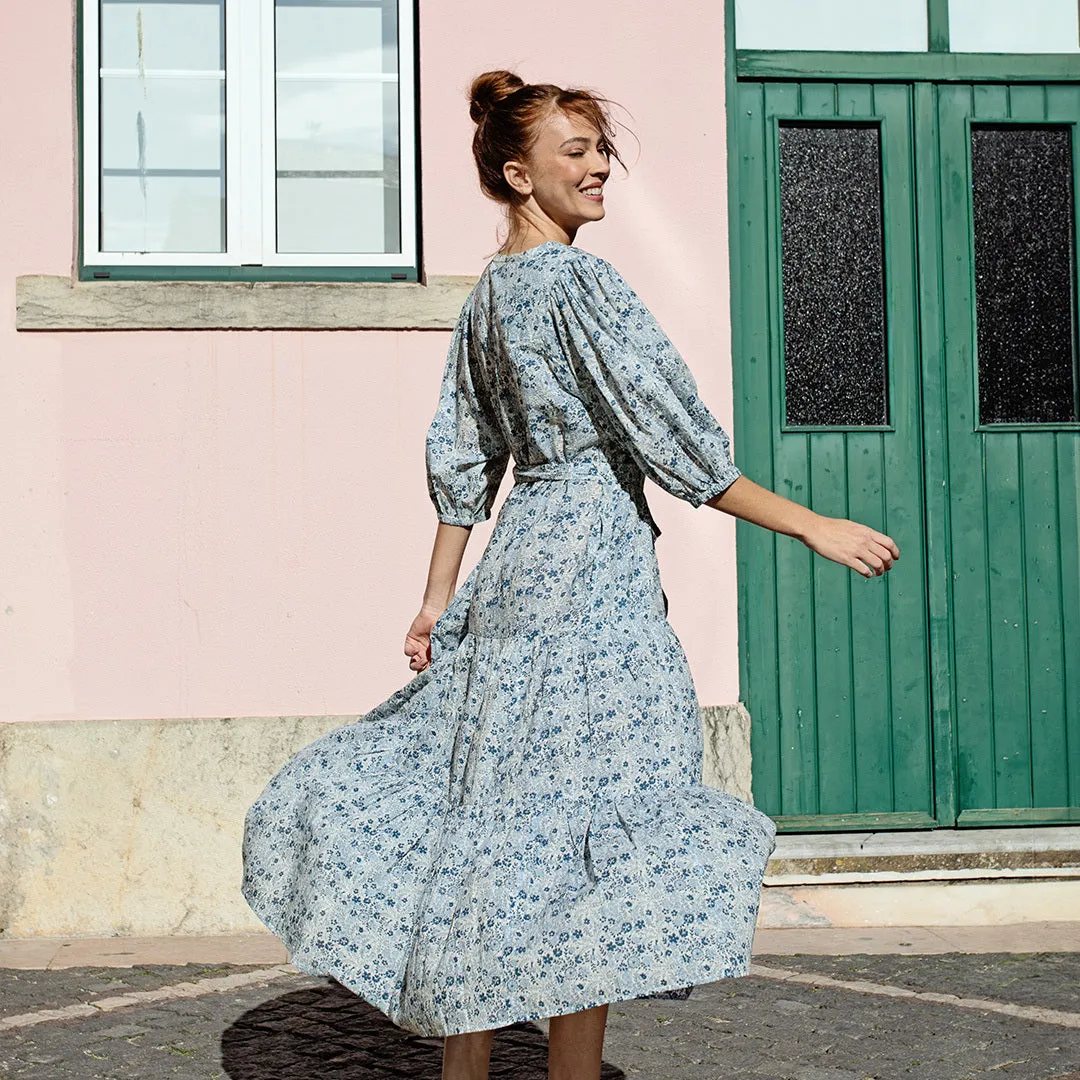 Womens Pintuck Indira Dress - Blue Verbena Floral
