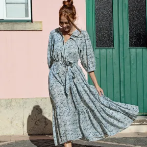 Womens Pintuck Indira Dress - Blue Verbena Floral