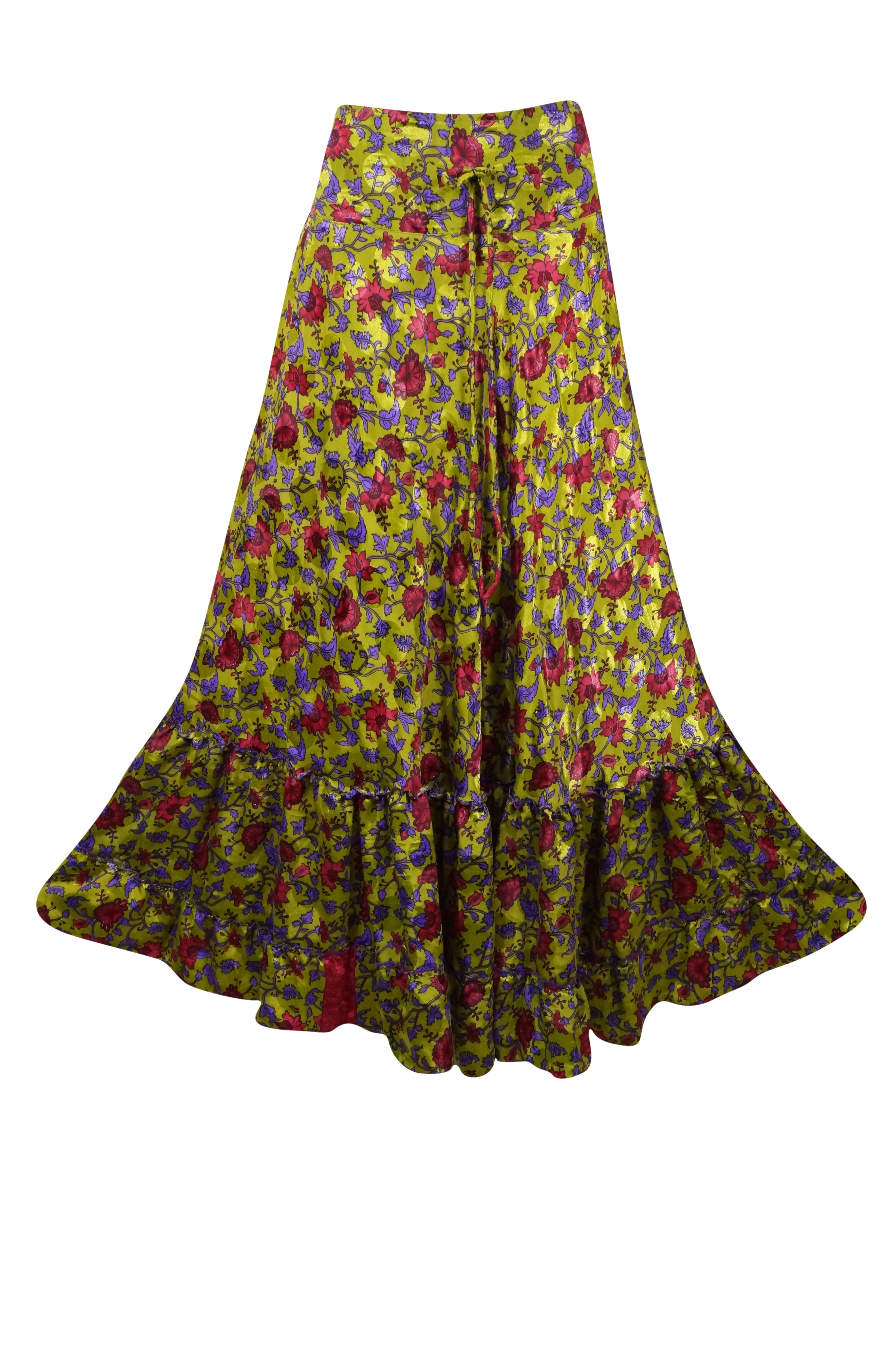 Women's Skirt Pickle Green Floral Maxi Skirt Patchwork Boho Skirt Dress M/L