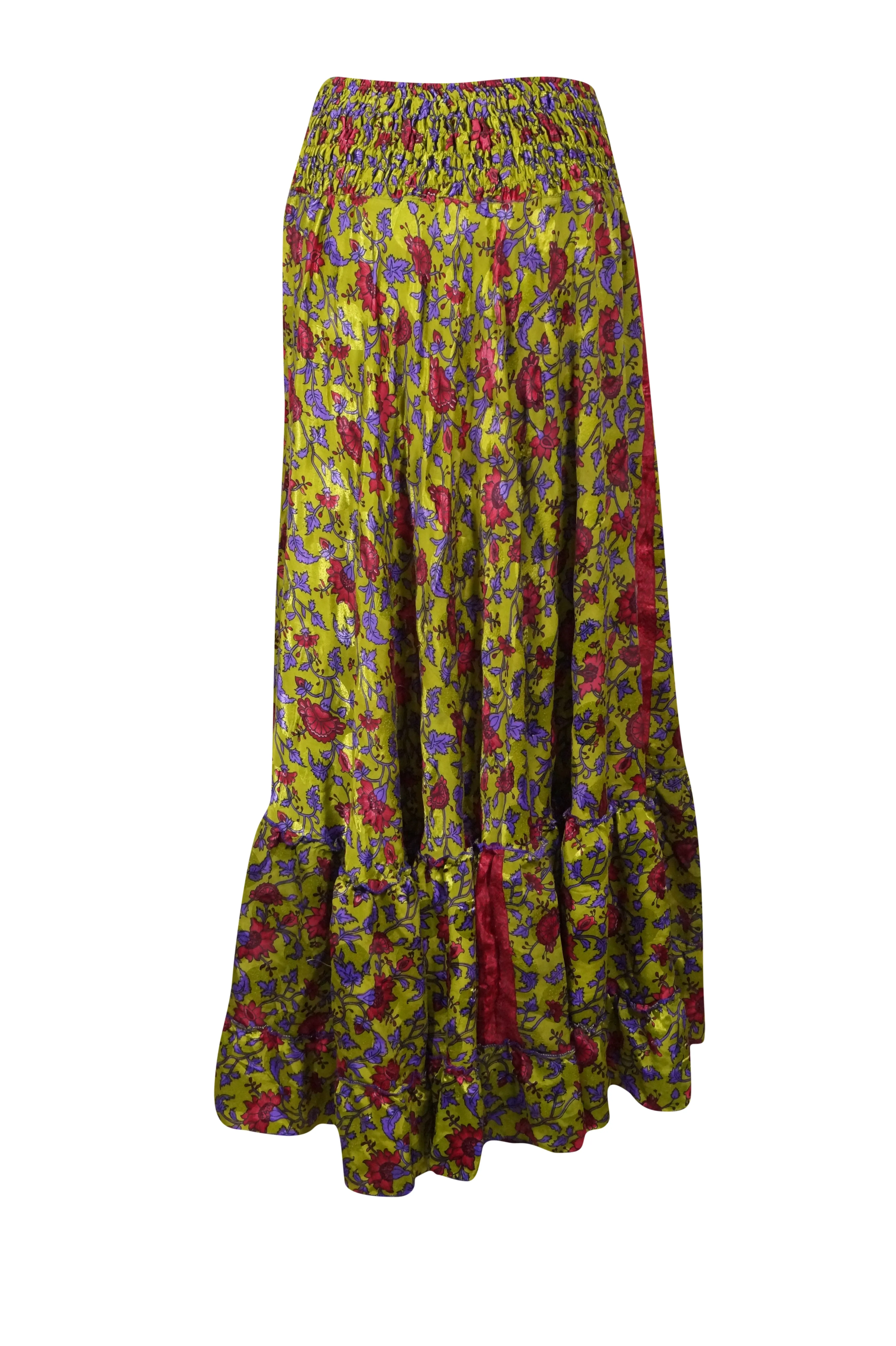 Women's Skirt Pickle Green Floral Maxi Skirt Patchwork Boho Skirt Dress M/L